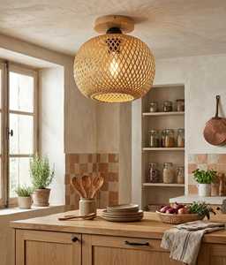 Handwoven Bamboo <b>Ceiling</b> Light Nordic Style Flush Mount Lamp Living Room Natural Woven Lighting Eco Friendly Supplier - Product Image 2