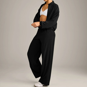 Top Selling Custom Logo Black <b>Women</b> <b>Jacket</b> & Pant Four-Way Stretch <b>Women</b> Tracksuits <b>Lightweight</b> Sweat-Wicking <b>Womens</b> Jogging Set - Product Image 1