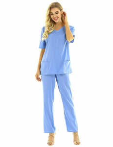 Ensemble de blouses médicales unisexes personnalisées sans manches, sans col, unies, décontractées, pour le personnel hospitalier, 2 pièces, 100% coton - Product Image 2