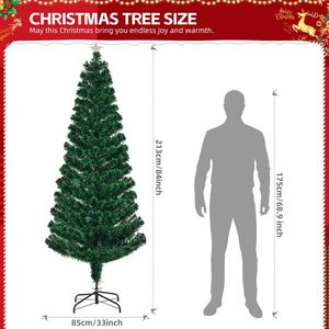 Albero di Natale Artificiale Pre-Illuminato in Fibra Ottica da 2,13 m con 280 Punte di Rami e Stella in Cima, Luci Decorative Natalizie - Product Image 2