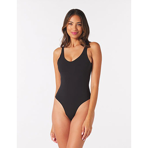 Maillot de bain une pièce pour femmes, col rond, couleur unie, extensible, coupe haute, bas string, vêtements de plage - Product Image 3