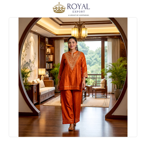 ชุดคุर्ติผ้าไหม CP Vichitra งานปักและประดับด้วย Gotta Patti คอลเลคชั่นเสื้อผ้าชาติพันธุ์ปากีสถาน ดีไซน์สวยงาม - Product Image 4