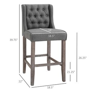 Sgabelli da bar a altezza bancone da 66,7 cm, con schienale a orecchioni trapuntato, senza braccioli, grigio, con gambe in legno di gomma morbida, set da 2 - Product Image 3