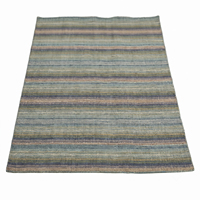 Tapis moderne DECORDEC en laine rayée vert sauge, bleu et beige, tufté à la main, à poils épais, écologique, antidérapant, pour salon, chambre et hôtel