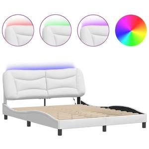 Cadre de lit rembourré Hvar blanc 59,8''x79,9'' avec LED sans matelas - Product Image 2