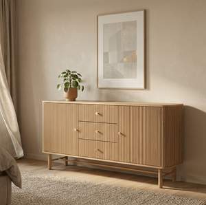 Commode autoportante minimaliste Kaede en teck massif, 3 tiroirs, finition naturelle, pour chambre, salon, entrepôt, intérieur - Product Image 6