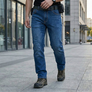 กางเกงยีนส์ทรงตรงผู้ชายเอวกลางทรงปกติแบบ Tactical Denim ระบายอากาศได้ดี น้ำหนักปานกลาง ยืดหยุ่น เป็นมิตรกับสิ่งแวดล้อม สไตล์ High Street Hip Hop - Product Image 3