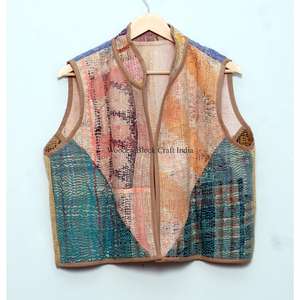 Chaleco de punto de algodón vintage para mujer, estilo indio con patchwork, multicolor, transpirable, de grosor estándar, para invierno. - Product Image 6