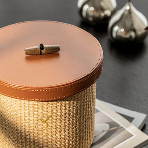 Handwoven Rattan <b>Storage</b> <b>Box</b> with <b>Brown</b> Leather Lid for Home Organization - Product Image 3