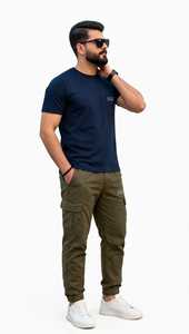 <b>Men's</b> <b>Navy</b> <b>Blue</b> Short Sleeve Crew Neck <b>T</b>-<b>Shirt</b> Solid Color Casual Regular Fit Jersey Tee - Product Image 2