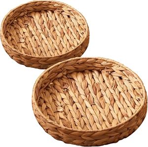 Plateau de service tressé à la main en jacinthe d'eau naturelle, écologique et luxueux, avec poignées, idéal pour la vaisselle, le salon et la décoration intérieure – Meilleures ventes - Product Image 1