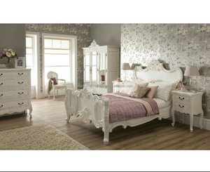 Camas Blancas de Estilo Rococó Francés, Juego de Muebles de Dormitorio de Madera Tallada Antigua, Indonesia - Product Image 2