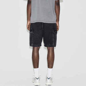 Shorts en jean décontractés pour hommes, couleur unie, coupe ample, respirants, taille mi-haute, brodés, séchage rapide, style streetwear, très demandés pour l'été - Product Image 3