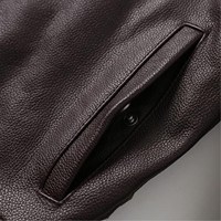 Veste en cuir marron personnalisée en gros, en cuir de vachette de haute qualité, avec logo gaufré, marron chocolat, col montant, patchwork, unisexe