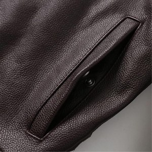 Custom Brown Leather <b>Jacket</b> Wholesale Cow Hide High Quality Debossed-logo Chocolate Brown Leather <b>Jacket</b> for <b>Men</b> - Product Image 5