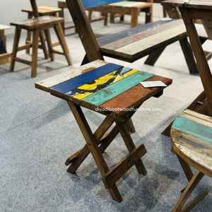 Mesa de Centro Plegable Cuadrada de Madera Reciclada de Barco, Color Natural, Hecha a Mano, Ligera, Calidad de Exportación, Mueble para Interiores y Exteriores - Product Image 3