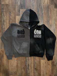 La mejor calidad de los hombres 100% algodón 500gsm Flees Sun Fated apenado bordado sudor traje con cremallera Sudadera con capucha pantalón plano al por mayor - Product Image 2