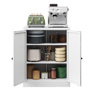 Mobile dispensa da cucina autoportante in metallo bianco da 88 cm con ripiani regolabili e maniglie facili da afferrare, facile da montare - Product Image 5