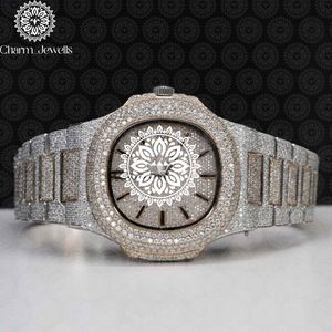 Reloj de Lujo para Hombre Charm_Jewells, Caja Tonneau de Acero Inoxidable de 42 mm, Cuarzo Analógico, Esfera con Incrustaciones de Diamantes, Cristal de Zafiro - Product Image 1