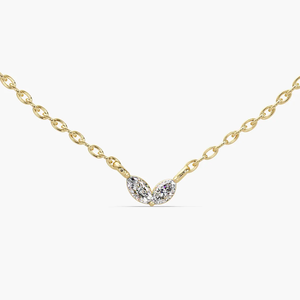 Collar de oro macizo de 10K, 14K, 18K con colgante doble estilo Toi et Moi de diamantes cultivados en laboratorio, diseño de pétalo en arco y diamantes marquesa, joyería para uso diario. - Product Image 5