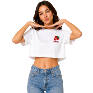 Nouveau haut court pour femme, style nœud papillon, brodé personnalisé, col rond, manches courtes, décontracté, été, en tissu doux, coupe bouffante et éclatante - Product Image 5