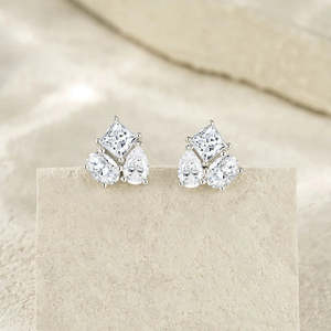 Pendientes de Moissanita con Corte Princesa RB Gems, Chapados en Rodio, Plata 925, Engaste Cuadrado, Joyería Moderna Unisex para Uso Diario - Product Image 3