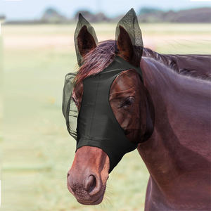 Masque anti-mouches pour chevaux, doux et extensible, avec oreilles, en maille respirante, élastique, en polyester, couvre-yeux, protection UV - Product Image 1