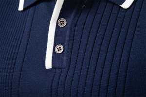 Pull polo en tricot côtelé pour homme – Polo élégant à manches longues pour homme, parfait pour les tenues décontractées, confortable et polyvalent - Product Image 4