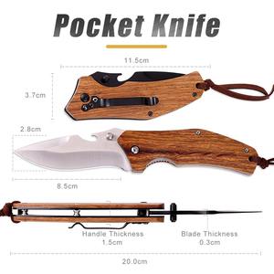 Couteau de poche pliable à manche en bois, nouveau style, pour le camping en plein air, la survie tactique, la chasse, avec ouvre-bouteille - Product Image 3