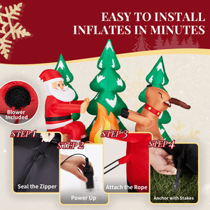 Decorazione Natalizia Gonfiabile Illuminata da 2,7 Metri, Divertente Decorazione da Giardino per le Festività con Babbo Natale e Renne Intorno alla Falò - Product Image 5