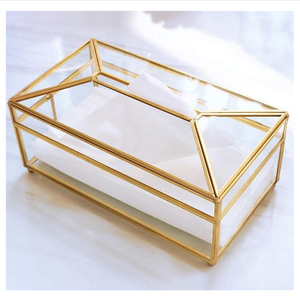 AmazonBest Seller Soporte de pañuelos chapado en oro personalizado Borde de metal de vidrio transparente Precio bajo Decoración para el hogar para bodas Ramadán Navidad - Product Image 1
