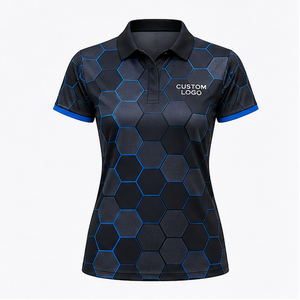 Polo Personalizado para Mujer, Diseño Hexagonal Negro y Azul, Secado Rápido, Transpirable, Manga Corta, Uniforme de Golf, WPS-0778 - Product Image 1