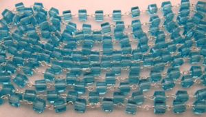 3 Ft-Blue Topaz Hydro Quartz Box Shape Beaded Hydro Quartz Bead <b>Rosary</b> Chain - Product Image 2