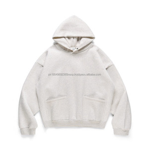 เสื้อฮู้ดเข้ารูปบ็อกซี่แบบมีกระเป๋าโอเวอร์ไซส์กำหนดเอง320 500แกรมน้ำหนักมากเสื้อฮู้ดแบบสวมหัวสำหรับผู้ชายที่ไม่มีเชือกรูด - Product Image 5