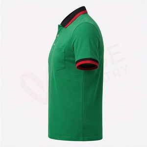 Polo à manches courtes vert pour homme avec poche, décontracté, respirant, en coton Oxford, coupe classique, couleur unie - Product Image 3