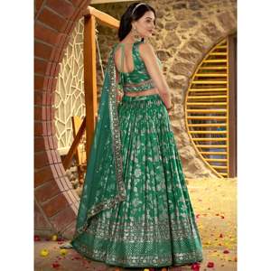 Rich Rama Green Zari Embroidered <b>Wedding</b> Lehenga Choli - Product Image 3