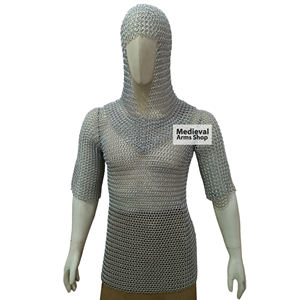 Chemise de carrossier médiévale à demi-manches avec capuche, armure à anneaux en aluminium de 10 mm, costume de chevalier viking, reconstitution historique de la Renaissance - Product Image 1