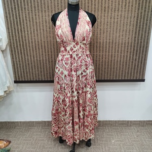 Vestido Maxi Ligero de Poliéster con Estampado Africano sin Mangas para Mujer, Cuello en V, Escalonado, Formal, Elegante, Floral, Ropa de Playa de Verano - Product Image 4