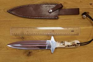 Cuchillo utilitario de acero de Damasco con hoja de punta curva, mango de madera, funda de cuero, 6.7 pulgadas de longitud total, grado DIY, punta afilada, 3 años de garantía - Product Image 2