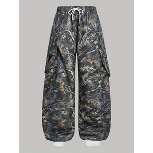 Pantalon de jogging cargo en coton pour homme, coupe oversize, molletonné, multi-poches, streetwear, personnalisé, camouflage - Product Image 3