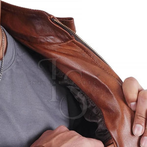 Top Selling Men's Leather Jacket Canvas <b>Stand</b> Collar Front Logo Custom Color Waterproof Winter Jacket - Product Image 3