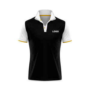 Polo homme noir et blanc à manches courtes, couleur unie, tricoté en polyester, décontracté, respirant, coupe classique, logo sur le devant - Product Image 1