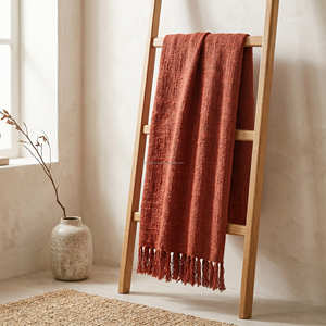 Rust Slub Cotton Woven <b>Throw</b> with Fringe Detail and Handloom Character for Warm Rustic Sofa Styling and Home Décor - Product Image 1
