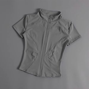 Women's Lightweight <b>Yoga</b> <b>Jacket</b> High-Elasticity Short Sleeves Stand Collar Second-Skin Fit for Fitness Training Breathable Top - Product Image 4
