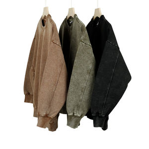 Sweat-shirt à capuche OEM entièrement personnalisé, col rond, délavé au soleil, effet délavé à l'acide, streetwear, lourd, style vintage, pour homme - Product Image 6