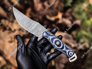 มีดล่าสัตว์แบบใบมีดคงที่ 9 นิ้ว เหล็กดามัสกัส ด้ามจับ G10 ไมคาร์ต้า ปลายใบมีดแบบคลิปพอยต์ สำหรับกิจกรรมกลางแจ้ง บุชคราฟท์ ยุทธวิธี แคมป์ปิ้ง OEM - Product Image 2