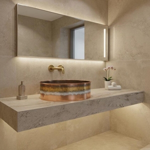 Grand lavabo vasque simple en cuivre martelé, finition satinée brossée, de luxe moderne, fait main, pour salle de bain - Product Image 4