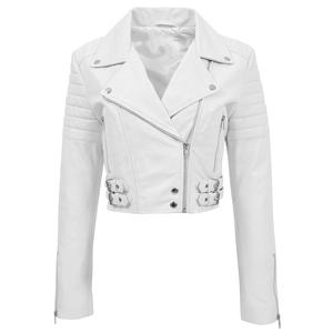 Nouvelle veste courte Style Moto en cuir oversize pour femme-blanc Biker Leather - Product Image 1