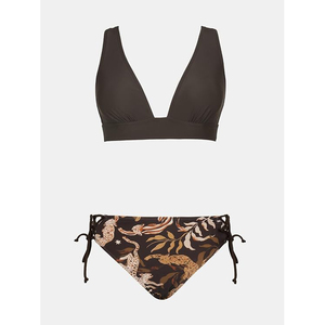 Conjunto de bikini para mujer, top push-up con cuello en V profundo, estampado animal, parte inferior con lazo lateral, ropa de playa - Product Image 2