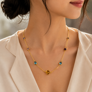 Collier station plaqué or multi-pierres précieuses Aurora - Product Image 1